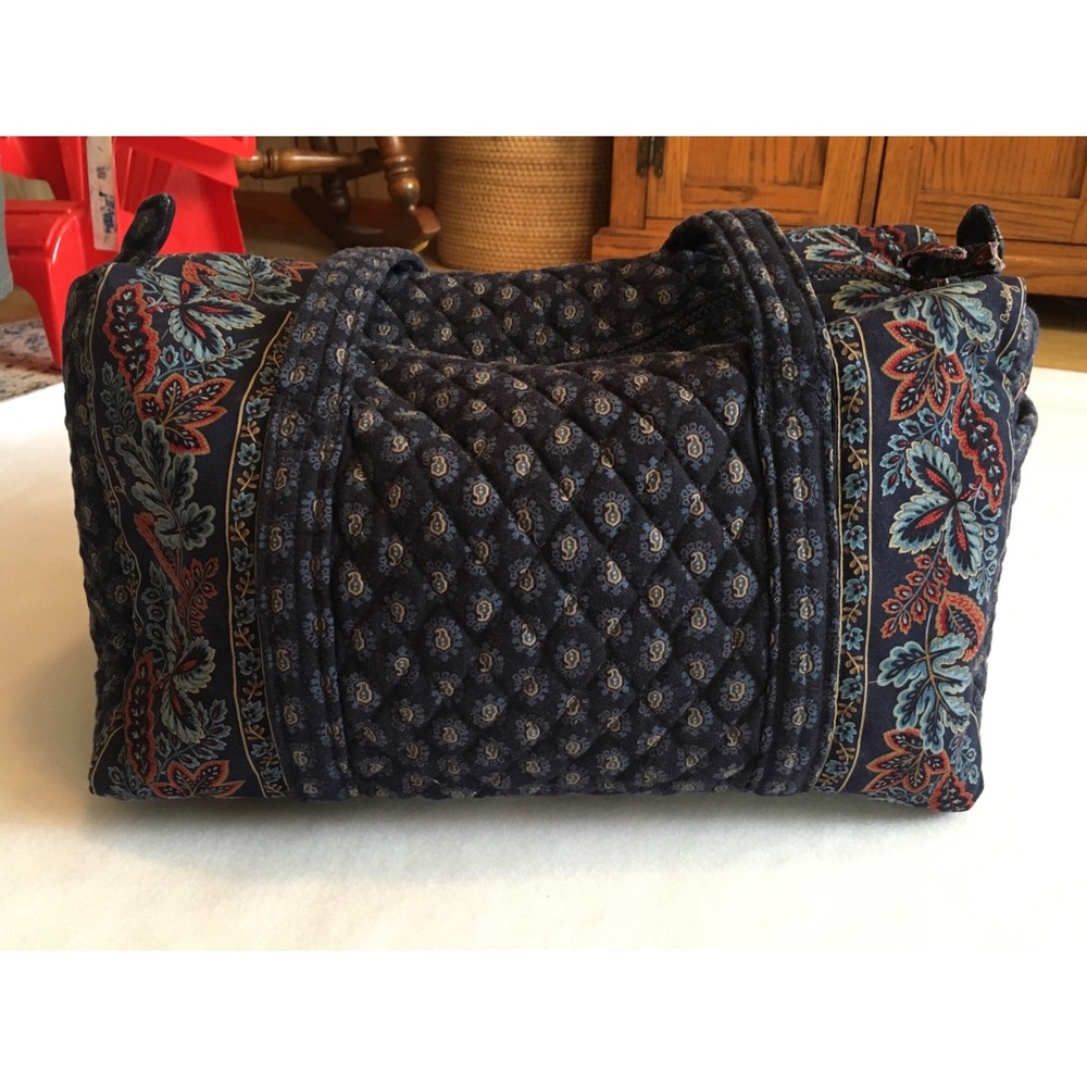 Vintage Vera Bradley Classic Navy Duffel Travel Weekender Tote Bag